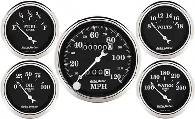 AutoMeter 5 Pc. Gauge Kit, 3-1/8 In. & 2-1/16 In. , Mech. Speedometer, Old Tyme Black