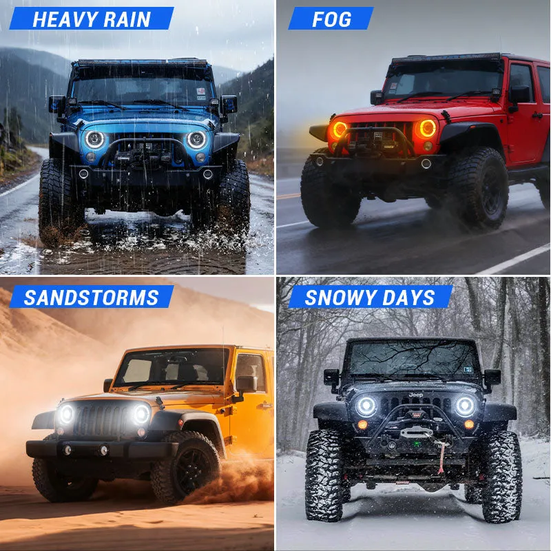 "dot Certified 7"" 80w LED Halo Headlights With DRL & Turn Signals For Jeep Wrangler JK Tj" product image