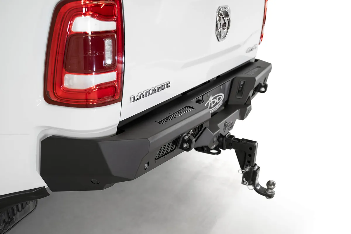 Dodge 25003500 Bomber HD Rear Bumper with SENSOR MOUNTS set up for Duallys in Hammer Black with Satin Black panels product image