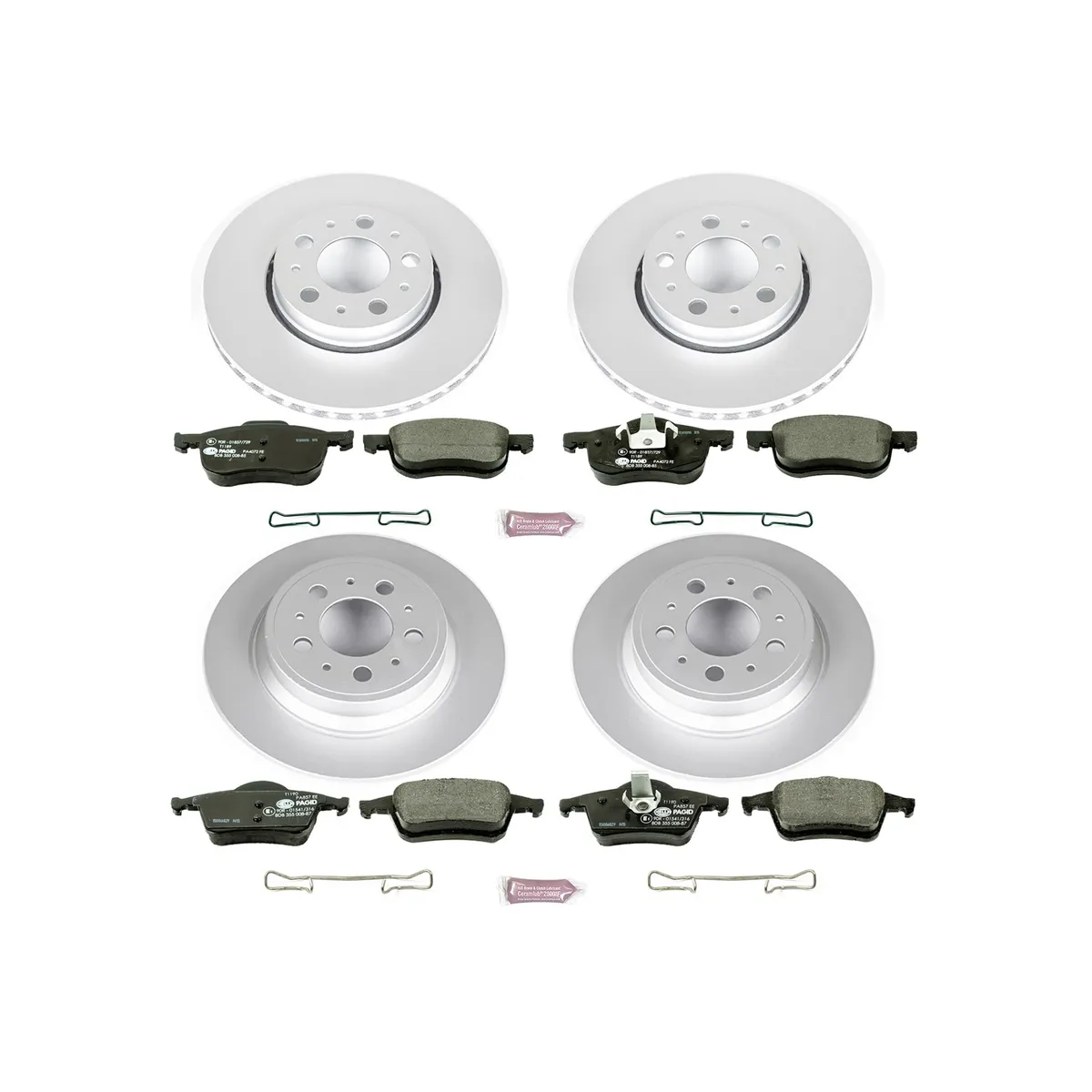 Euro-Stop Kit: Genuine Geomet Fully Coated Rotors; Ece-R90 Certified Pads W/Hardware product image