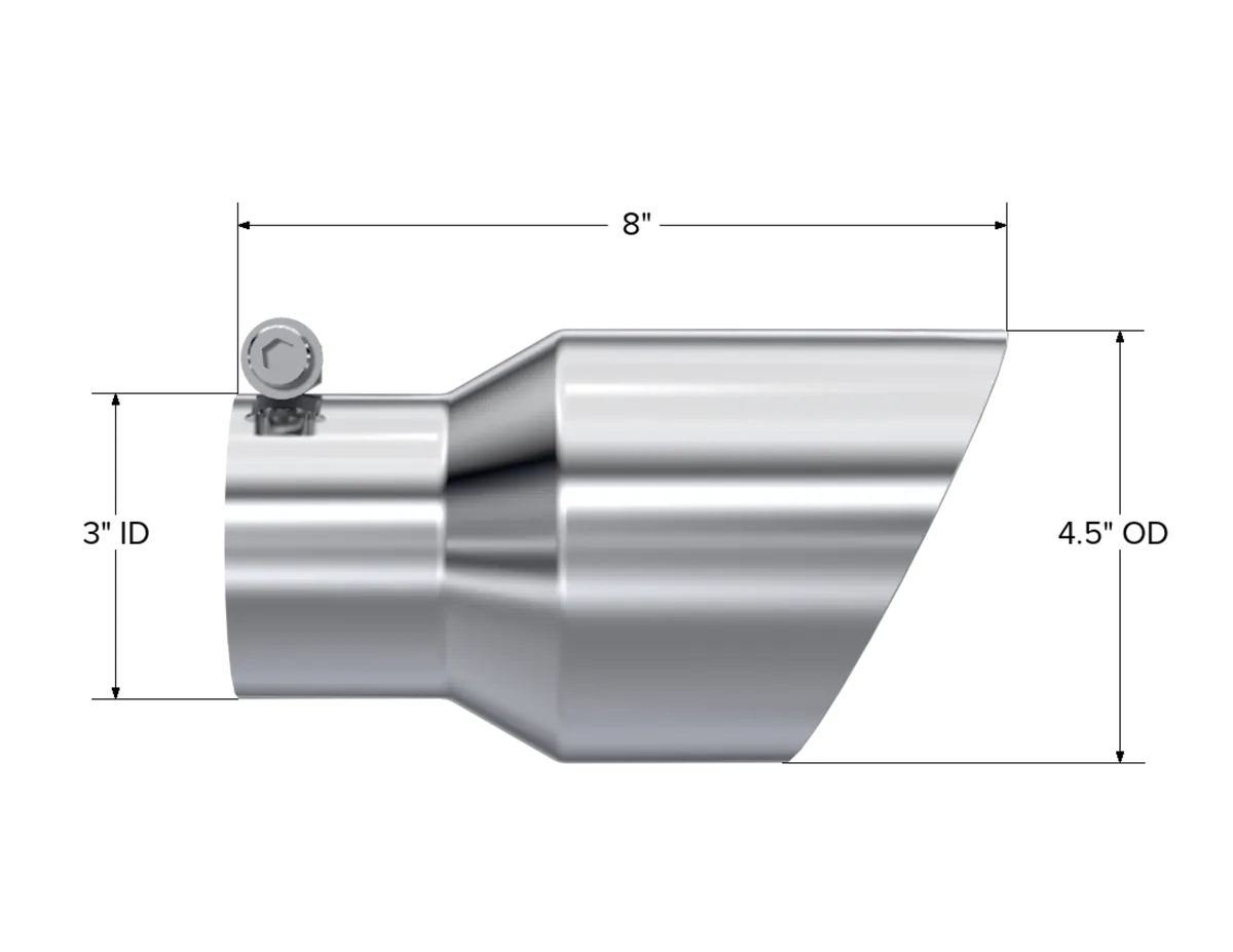 Armor Pro Exhaust Tip; 3 in. Inlet Diameter; 4.5 in. Outlet Diameter; 8 in. Length; Dual Wall; Angled; T304 Stainless Steel; Mirror Polished; product image