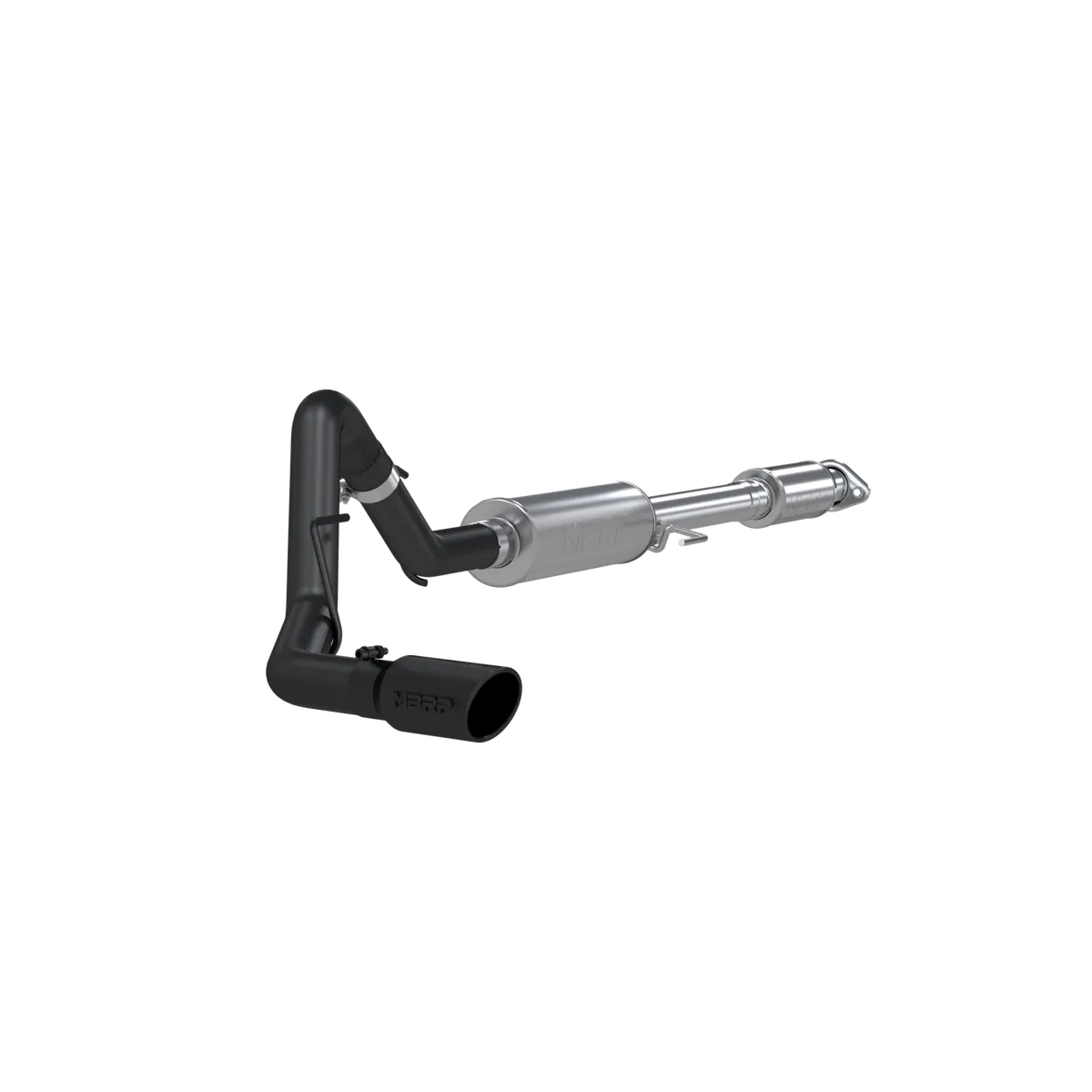 Armor BLK Cat Back Exhaust System; 3 in.; Incl. Front Pipe/Ext. Pipe/Muffler/Over Axle Pipe/Tailpipe/Hardware/4 in. OD Tip; Single Side Exit; Black Coated; product image