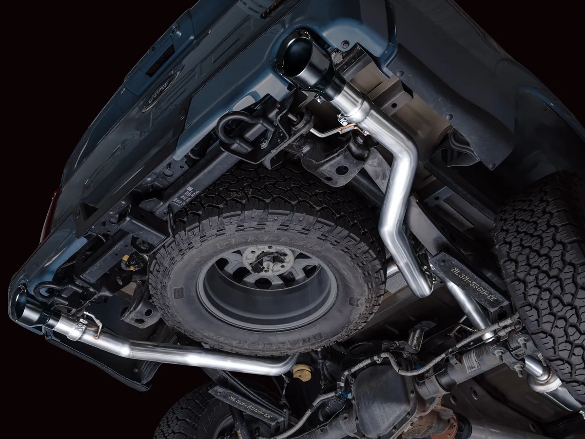 AWE 0FG Resonated Catback for 21 Ford F-150 Tremor (With Bumper Cutouts) - Chrome Silver Tips 3015-32402 product image