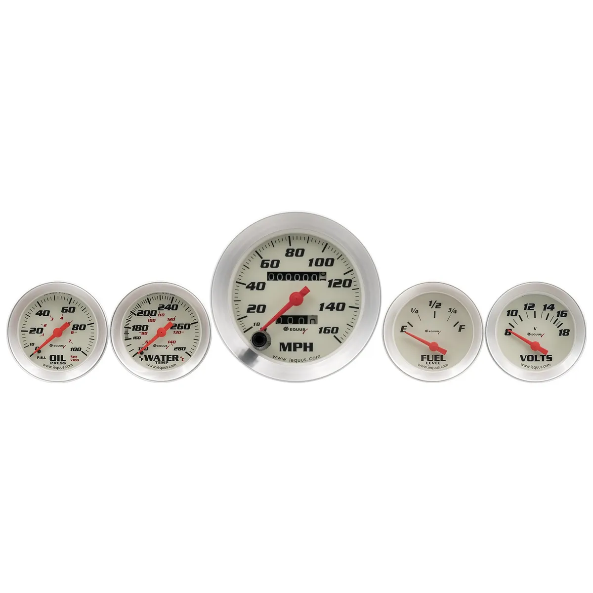 5-Piece Gauge Set White Face/Silver Bezel product image