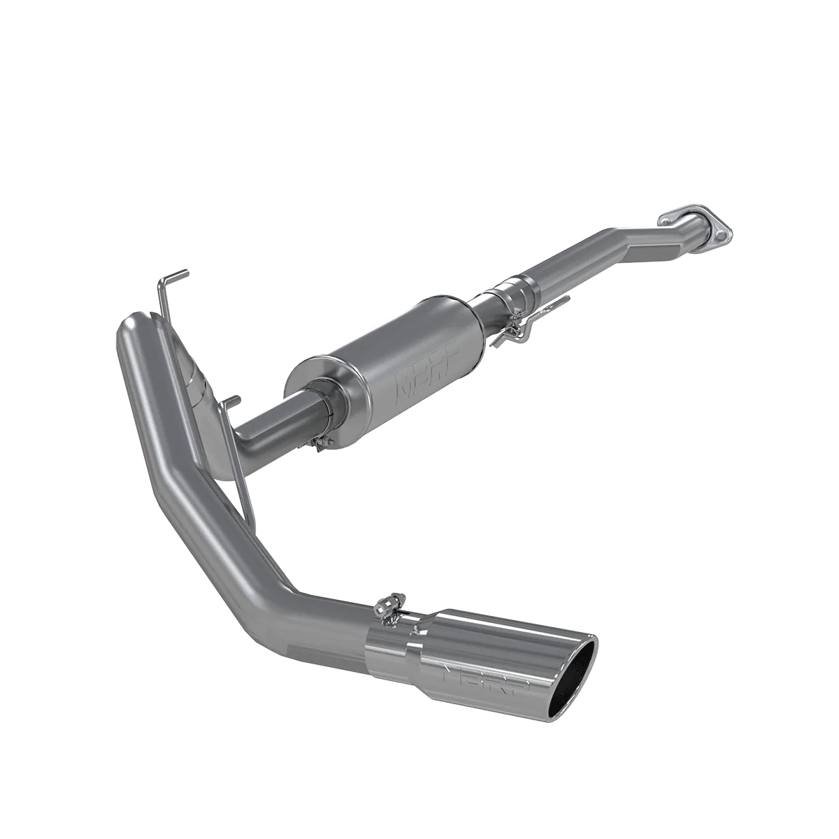 Armor Plus Cat Back Exhaust System; 3 in.; Incl. Front Pipe/Ext. Pipe/Muffler/Over Axle Pipe/Tailpipes/Hardware/4 in. OD Tip; Single Side Exit; T409 Stainless Steel; product image