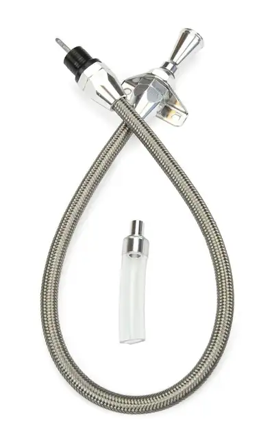 Lokar Hi-Tech Flexible Braided Transmission Dipstick; 24 in.; Firewall Mount; Incl. Flexible Inner Dipstick/Funnel Adapter/Braided Stainless Outer Housing; Stainless Steel Finish;