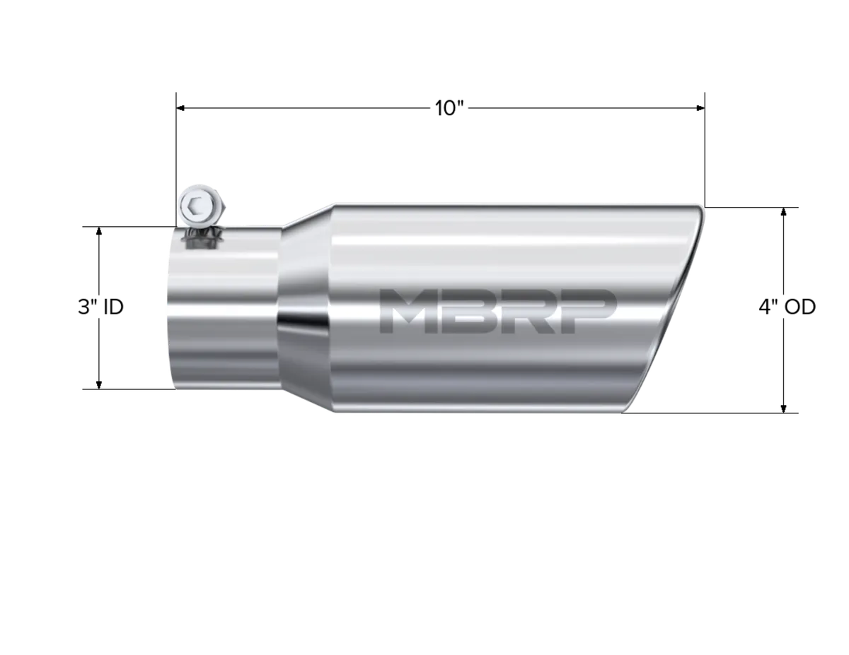 Armor Pro Exhaust Tip; 3 in. Inlet Diameter; 4 in. Outlet Diameter; 10 in. Length; Angled Rolled End; T304 Stainless Steel; Mirror Polished; product image