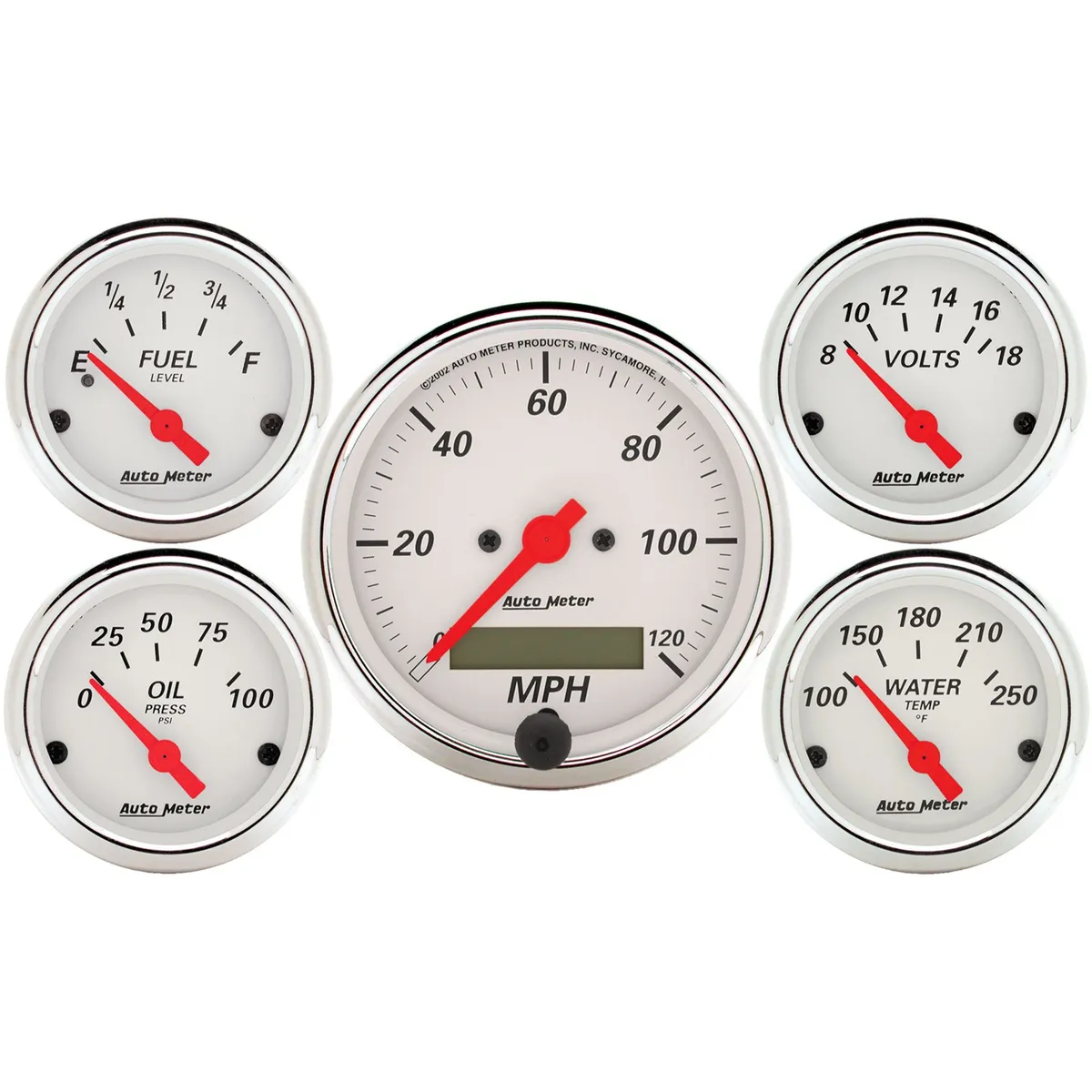 5 Pc. Gauge Kit, 3-1/8 In. & 2-1/16 In. , Elec. Speedometer, Arctic White product image
