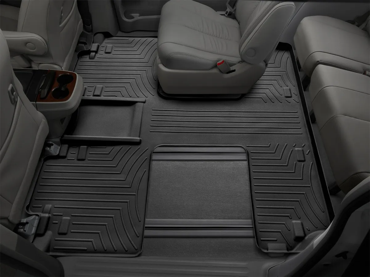 Weathertech 2011 + Toyota Sienna Rear FloorLiner Covers 2nd and 3rd row foot areas with 2nd row console requires trim marked on part Black