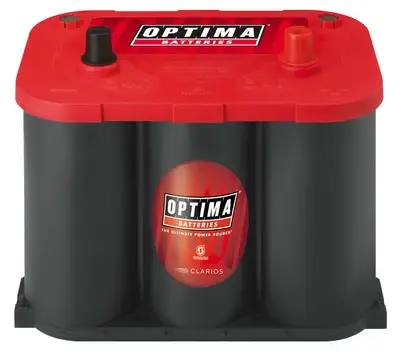 OPTIMA RedTop® Battery; UNBOXED; Group 34R; Cold Crank Amps 800; Crank Amps 1000; Reserve Capacity 100; Ampere Hour 50; Top Terminal; L-10 in.; W-6 7/8 in.; H-7 13/16 in.;