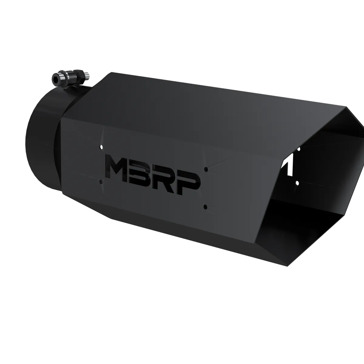 Armor BLK Exhaust Tip; 5 in. Inlet Diameter; 6 in. Outlet Diameter; 16 in. Length; w/o Logo Plate; Stainless Steel; Black Coated; product image