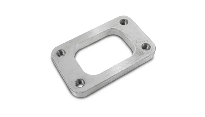 Turbo Inlet Flange; 44.5mm Bhcch; 86mm Bhccw; M10x1.5 Bhts; 66.8mm Overall h; 108mm Overall w; 0.5 In. Thickness; 46.5mm Port h; 63.5mm Port w; For T3/Gt30r; 304 Stainless Steel; product image