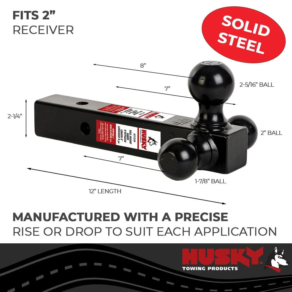 Husky Towing 31349 Fits 2 Recvr 1-7/8 Ball 2K LB GTW 0 Drop & 0 Rise Non Swivel Non Extend product image