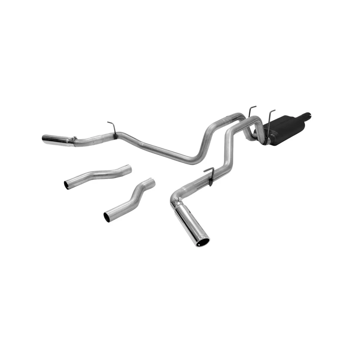 06-08 Dodge Ram 1/2 Ton 5.7L Hemi Except Mega Cab 2/4 Wheel Drive 2.50in Outlets 50 Series HD Muffler 3.00in Logo Embossed Stainless Tips American Thunder Incl. Tube Extensions for DOR and DOS Mandrel Bent Tubing 409S Stainless product image