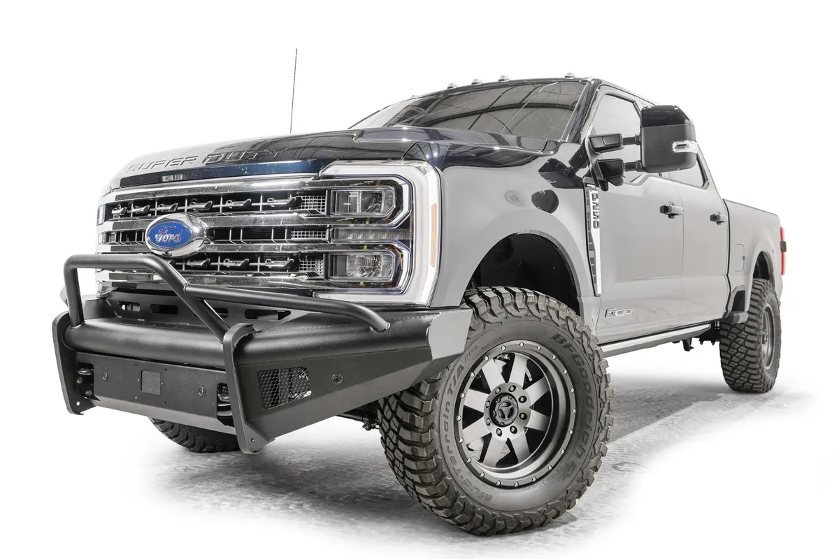 Fab Fours Elite Front Bumper; Black Steel; w/Pre-Runner Guard; Sensor Compatible; Black Matte;