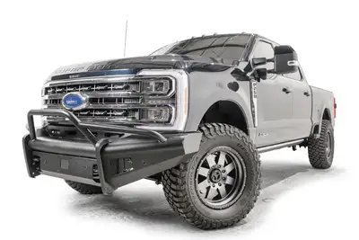 Fab Fours Elite Front Bumper; Black Steel; w/Pre-Runner Guard; Sensor Compatible; Black Matte;