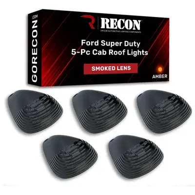 Recon Accessories Ford Super Duty 99-16 5 Piece Cab Lights Amber Xenon Bulbs with Smoked Lens - (Attn: This cab light kit replaces OEM factory installed Ford 99-16 cab roof light lenses)