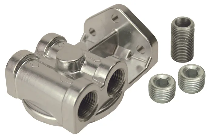 Derale 25729 Single Side Ports 1/2 NPT Filter Mount with 13/16-16 Filter Threads product image