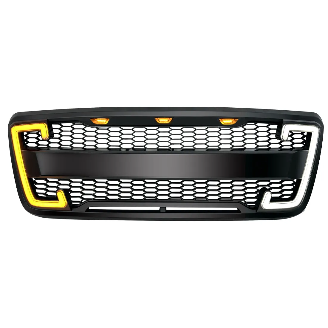 Raptor Style Mesh Grille W/ DRL & Turn Signal Lights - Matte Black For 2004-2008 Ford F150 product image