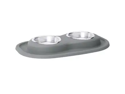Weathertech Pet Feeding System; Dark Grey; Double Low w/8 oz. Stainless Bowls;