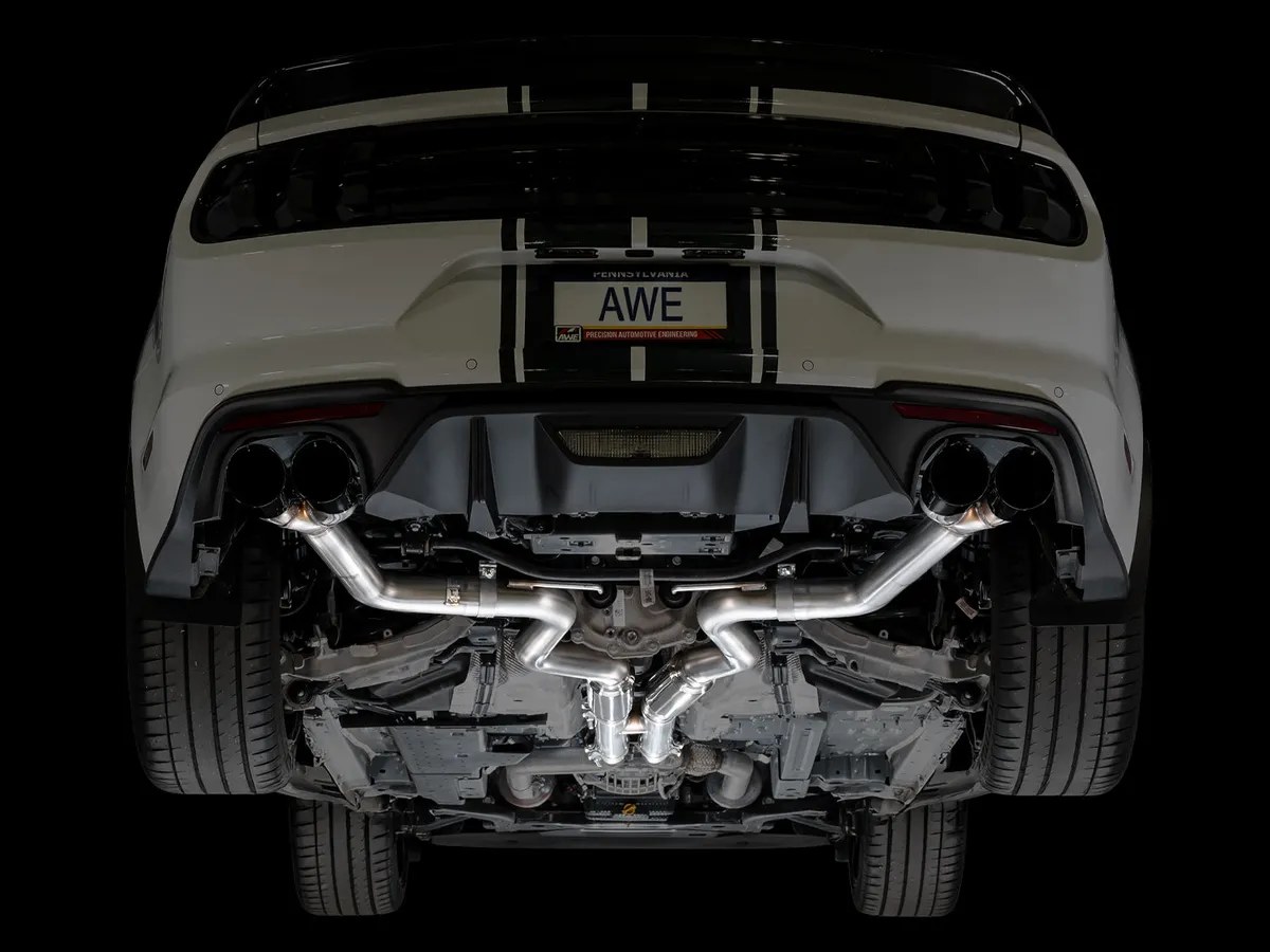 AWE Touring Edition Cat-back Exhaust for the '18-'23 S550 Mustang GT - Quad Chrome Silver Tips product image
