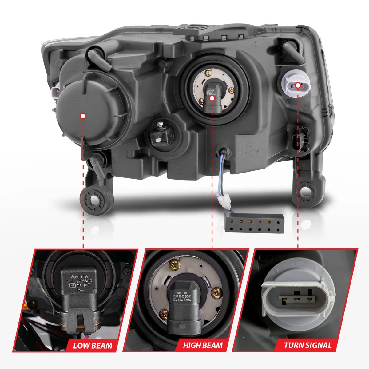 Jeep Grand Cherokee 14-16 Projector Headlights Plank Style Black (For Halogen Models Only) product image