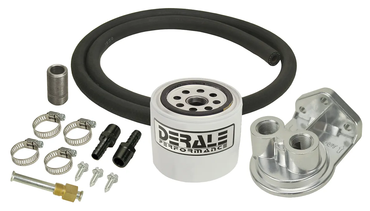 Derale 13090 Single Mount 3/8 NPT Ports Up Remote Transmission Filter Kit, Standard product image