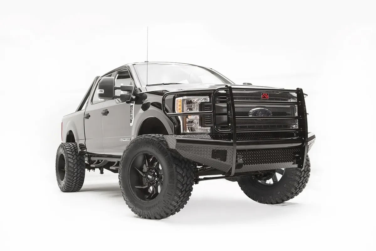 Black Steel Front Ranch Bumper; 2 Stage Black Powder Coated; w/Full Guard; w/Tow Hooks; product image