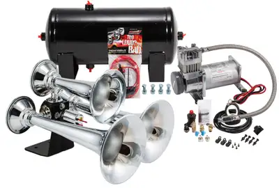 Kleinn Automotive Accessories Pro Blaster™ Triple Horn Kit; Chrome; Includes Horns PN[500]/ 150 PSI Air Compressor PN[6275RC]/ 1.5 Gallon Air Tank PN[6275RT];