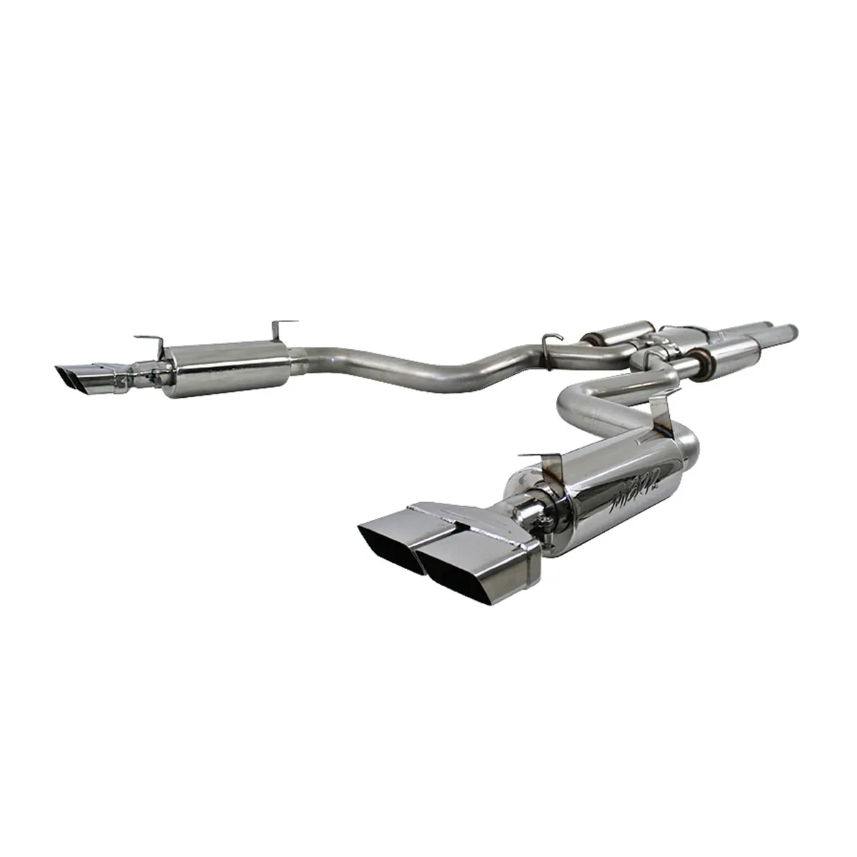 Armor Pro Cat Back Exhaust System; 3 in.; Incl. Ext. Pipe/Resonator/Tailpipes/Mufflers/Hardware/Quad Rectangular Tips; Dual Split Rear Exit; T304 Stainless Steel; product image
