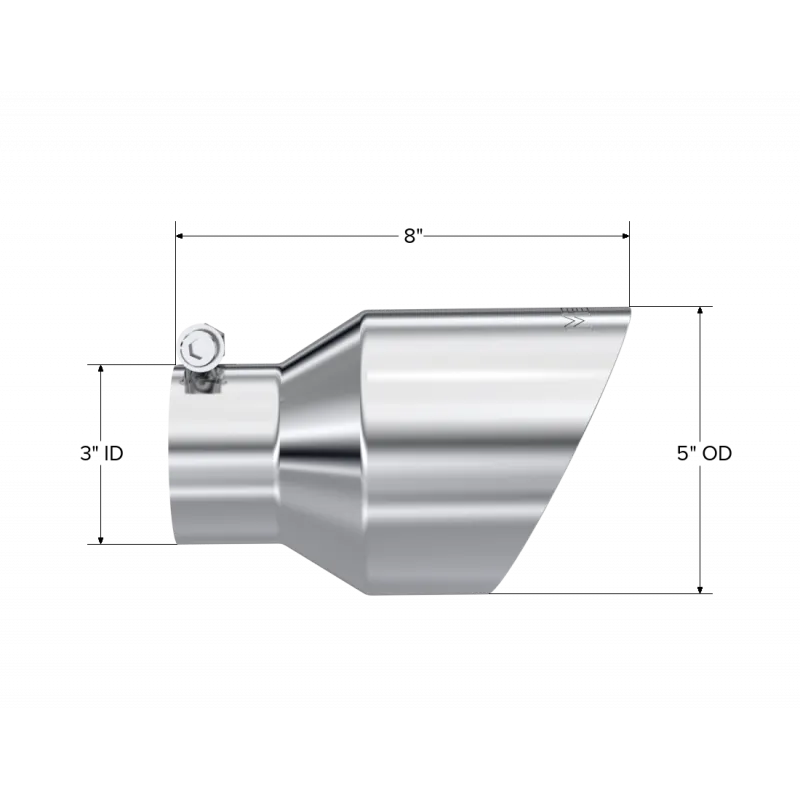 Armor Pro Exhaust Tip; 3 in. Inlet Dia./5 Outlet Dia.; T304 Stainless Steel; L-8 in.; Angle Cut; Dual Wall; product image