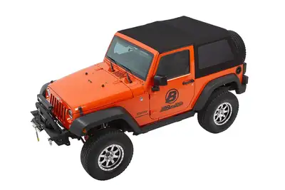 Bestop Jeep Wrangler Trektop Glide Slantback Soft Tops For Jeep 2007-2018 Wrangler JK 2 Door Black Diamond Bestop