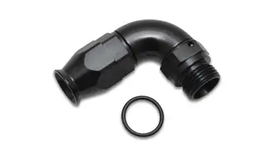 Vibrant Performance 90 Degree Swivel Hose End Fitting; -8AN Hose To 8AN Male ORB; 6061 Aluminum; Black Anodized; High Flow;