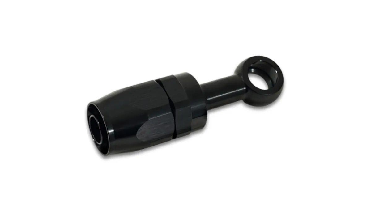 Vibrant Performance Banjo Hose End Fitting Assembly; -6AN Hose Size; M10 Or 3/8 in. Banjo Bolt Size; 6061 Aluminum; Black Anodized;