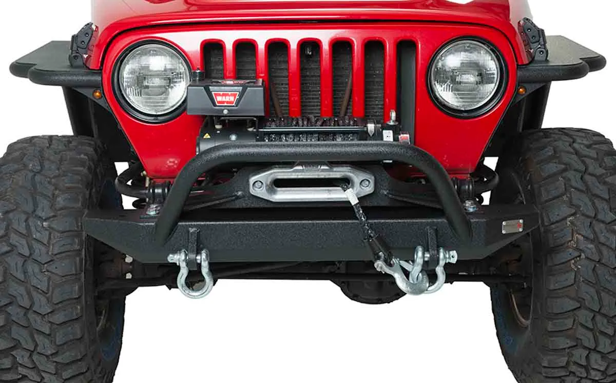 Jeep TJ Front Bumper W/Winch Guard 97-06 Wrangler TJ Rubicon and Unlimited Steel Black Textured Powdercoat Piranha Series Fishbone Offroad product image