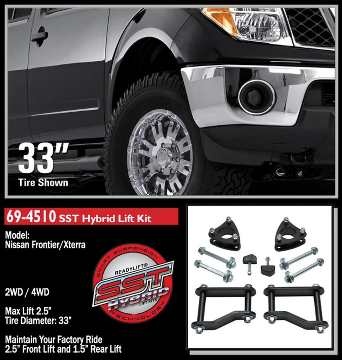 2.5 Strut Extension-1.5 Rear Shackle-Frontier Xterra 2005-2016 Nissan Armadatitan 2WD 4WD product image
