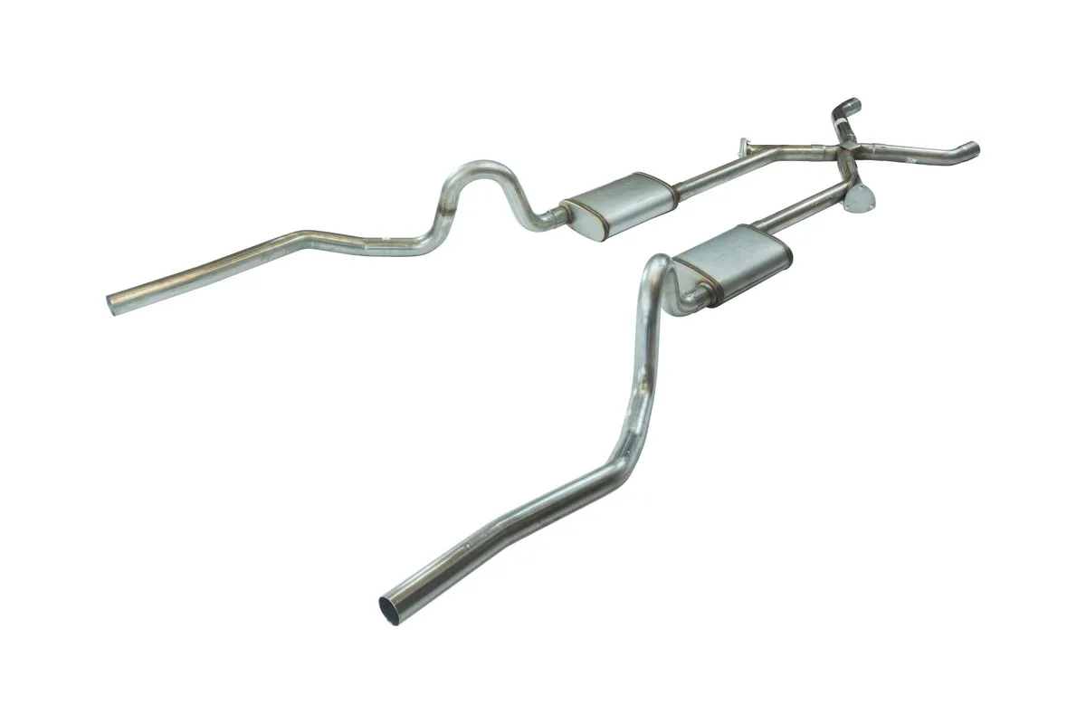 Pypes Performance exhaust Crossmember Back w/Xchange Exhaust System 70-71 GTO/68-72 442 Split Rear Dual Exit 2.5 in Intermediate And Tail Pipe w/Valance Cutouts Race Pro Mufflers/Hardware Incl Tip Not Incl Pypes Exhaust