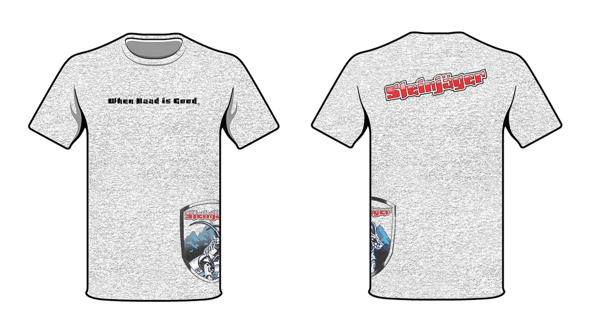 Steinjager Steinjäger Gray Shirts Shield and Slogan Size XXL