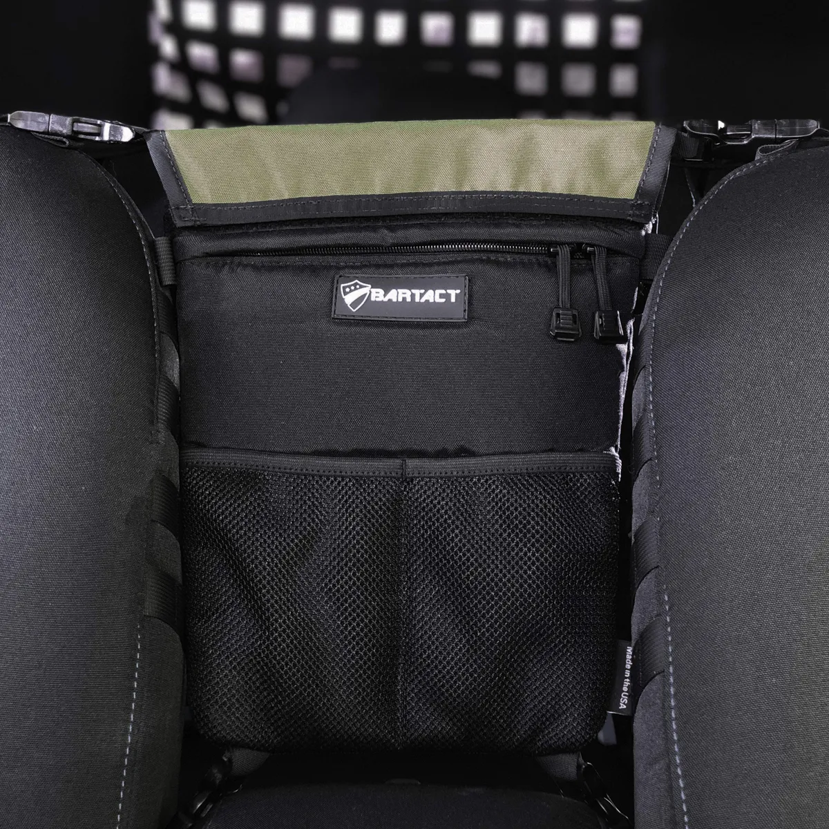 Between Front Seat Storage Bag / Backpack / Seat Back Organizer / Pet Barrier - FABRIC by Bartact - Universal - (Patent Pending) product image