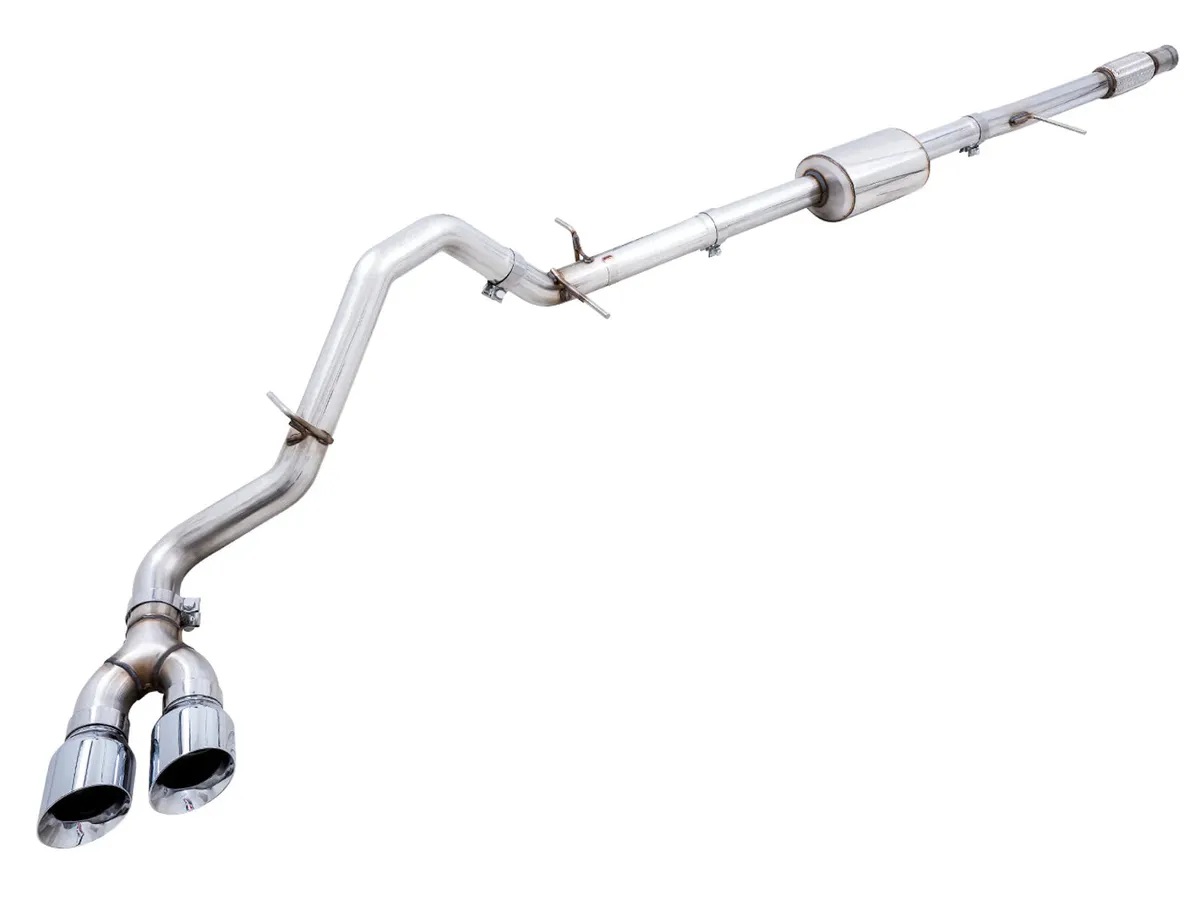 AWE 0FG Catback Split Rear Exit Exhaust for 4th Gen Silverado/Sierra 1500 5.3L (With Bumper Cutouts) - Quad Diamond Black Tips product image