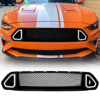 AMERICAN MODIFIED American Modified Amfmca00607 Front Mesh Upper Grille w/ LED DRL Turn Signal Light, Matte Black