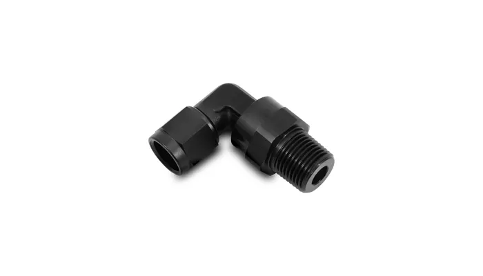 90 Degree Swivel Adapter Fitting; -4AN Female x 0.125 in. NPT Male; 6061 Aluminum; Black Anodized; product image