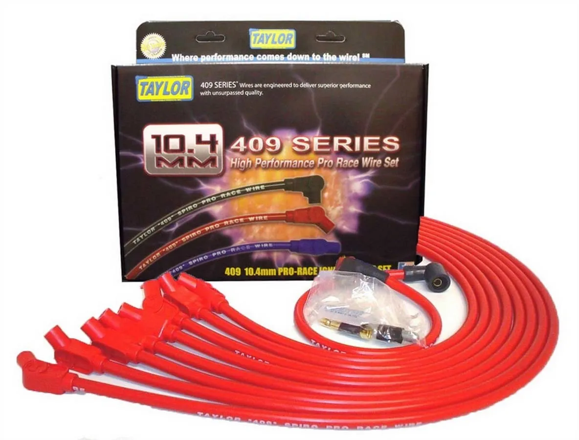 Taylor Cable Taylor Cable Chevy Big Block Race Fit 10.4mm 409 Series Spark Plug Wire Set with Over Valve Cover HEI Fitment - Red - 135° Spark Plug Boot Angle - 79232