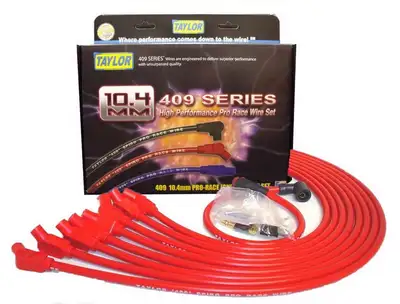 Taylor Cable Taylor Cable Chevy Big Block Race Fit 10.4mm 409 Series Spark Plug Wire Set with Over Valve Cover HEI Fitment - Red - 135° Spark Plug Boot Angle - 79232