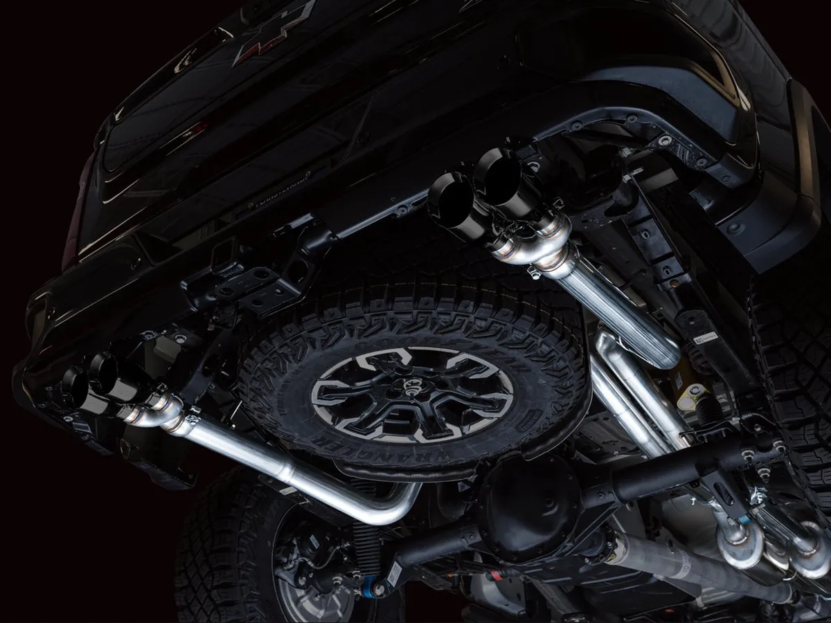 AWE 0FG Catback Exhaust for Silverado ZR2/Sierra AT4X - Dual Bashguard (no tips) product image