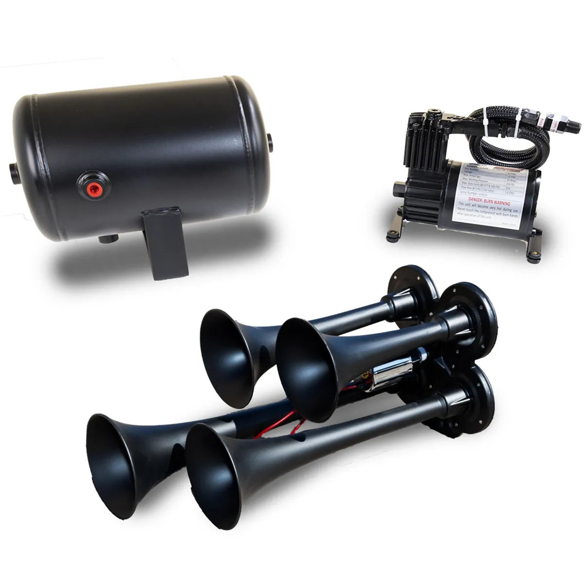 Pro Blaster™ Quad Horn Kit; Black; Includes Horns PN[141-1]/ 130 PSI Air Compressor PN[6270RC]/ 1.0 Gallon Air Tank PN[6270RT]; product image