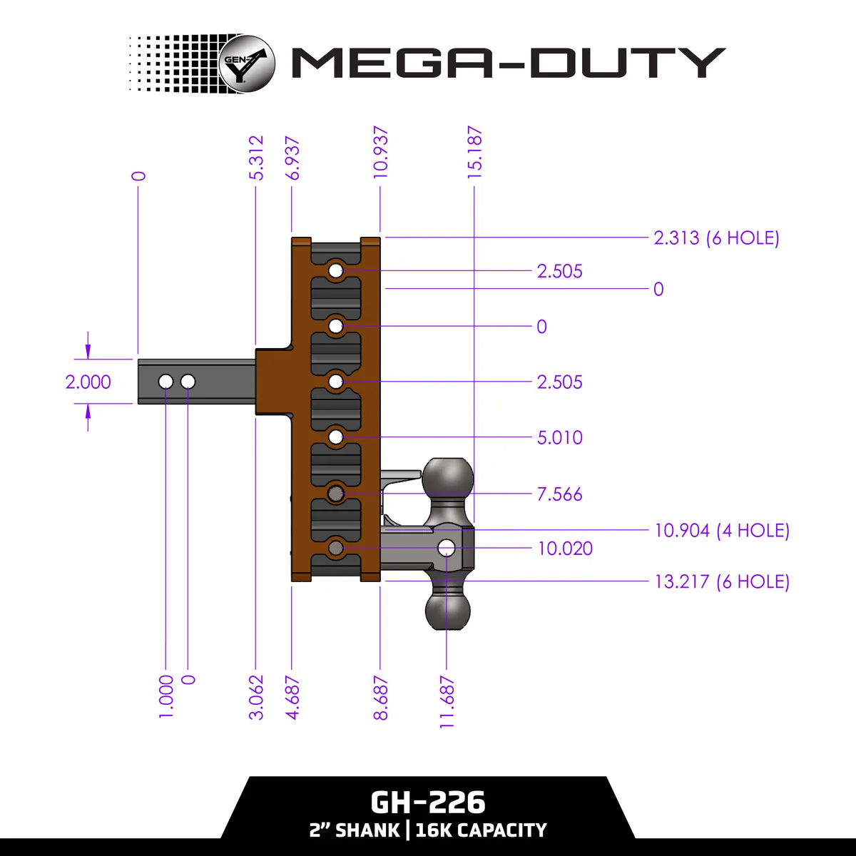 GEN-Y Hitch Mega-Duty 10in Drop Hitch w/ Dual-Ball Mount and Pintle Lock product image