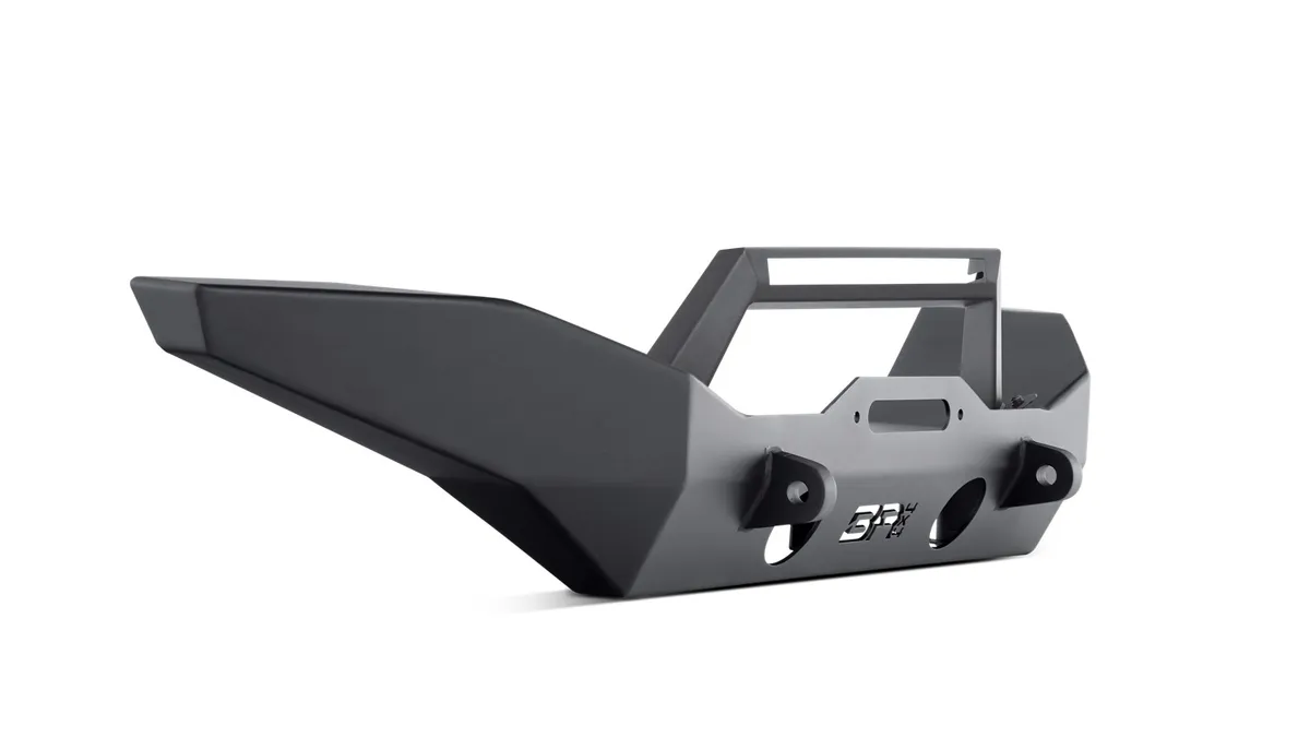 Front Base Bumper; Full-Width Design; Two Welded D-Ring Mounts; 3/16 in. Steel Plate; Textured Black; product image