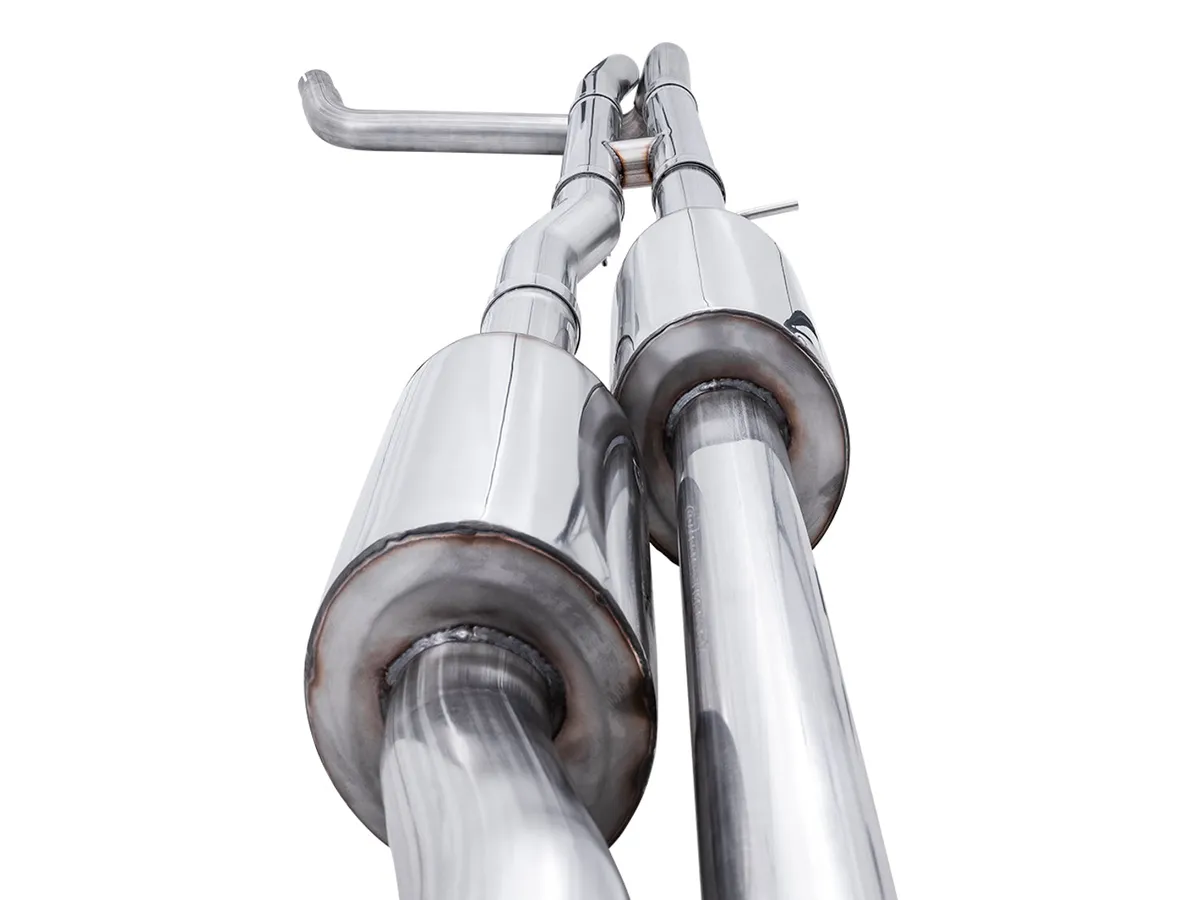 AWE 0FG Catback Split Rear Exit Exhaust for 4th Gen Silverado/Sierra 1500 6.2L (with bumper cutouts) - Quad Chrome Silver Tips product image