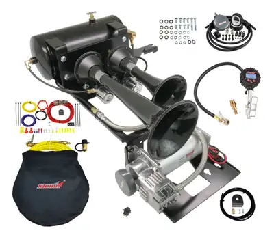 Kleinn Automotive Accessories Onboard Air System w/Horns; Includes Dual Black Horns PN[220]/ 150/200 PSI Air Compressor PN[6450RC]/ 1.5 Gallon Air Tank PN[6275RT];